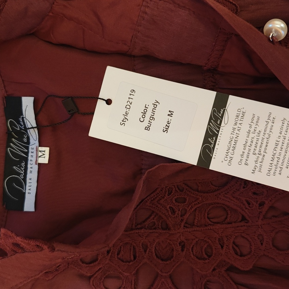 Burgundy Long Sleeve Crochet Trim Dress - Picture 13 of 15